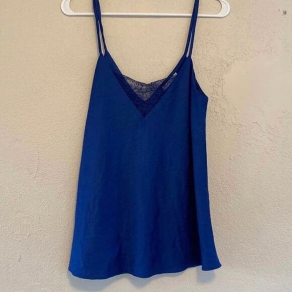 G Chloe Women's pajama top medium blue satin silk lace spaghetti strap shirt - Picture 1 of 5